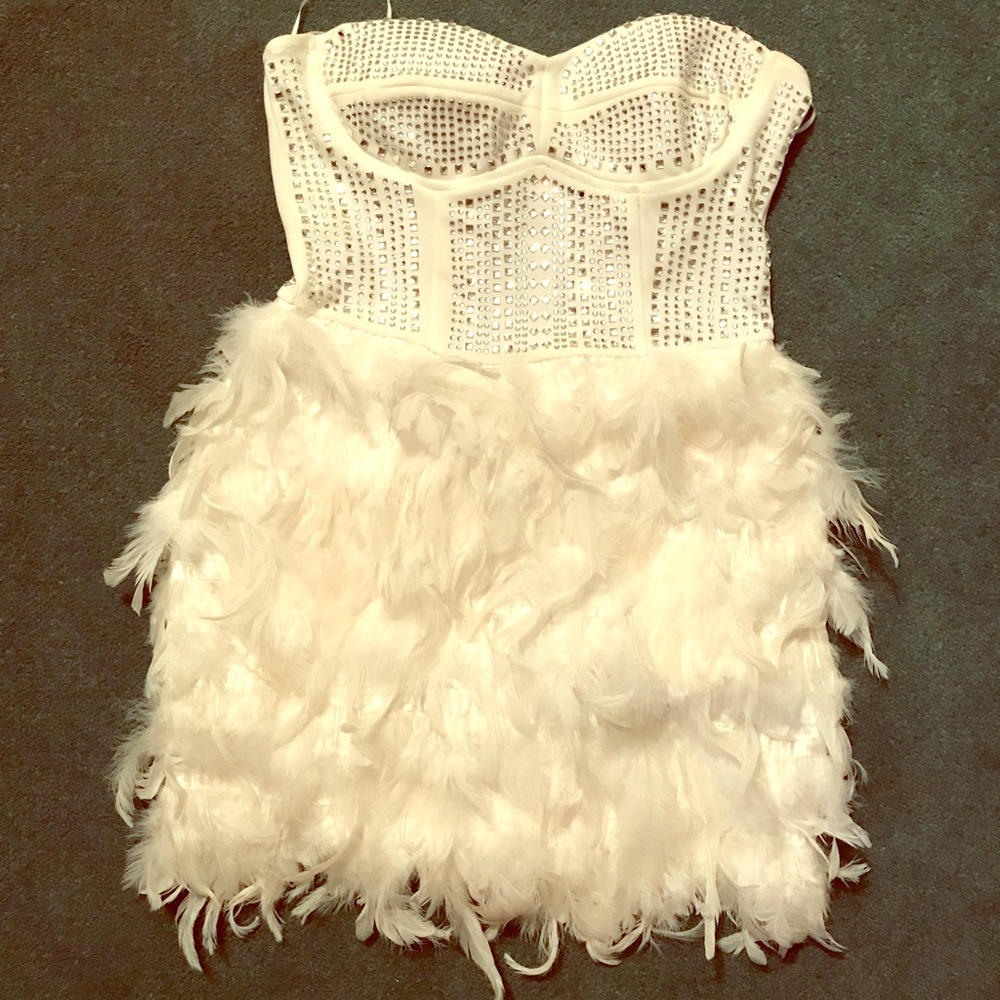 White feather mini dress